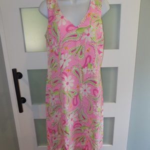 Lilly Pulitzer Pink Sands Lena Silk Shift V-Neck Stretch Dress Size 8 Women's